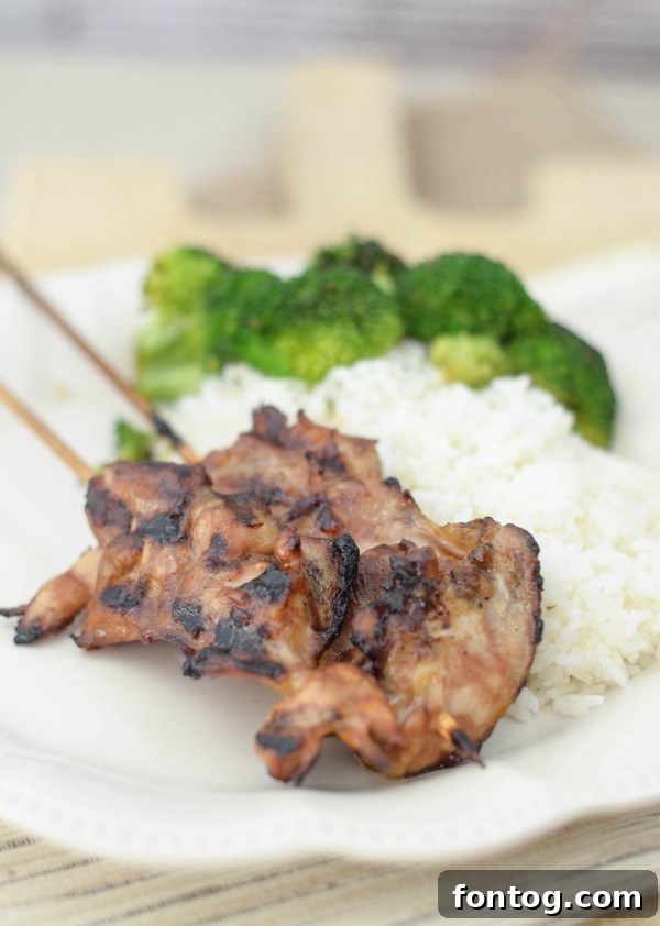 Sticky Gluten-Free Teriyaki Chicken Skewers 2 Gluten-Free Chicken Teriyaki Skewers, beautifully plated