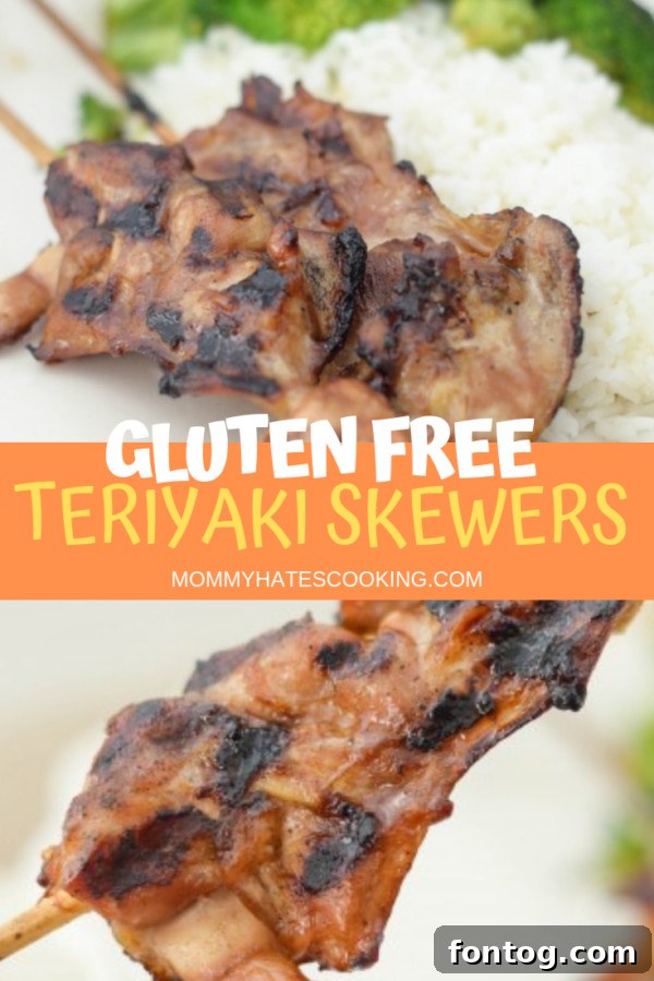 Sticky Gluten-Free Teriyaki Chicken Skewers 6 Large image of cooked Gluten-Free Chicken Teriyaki Skewers ready to serve