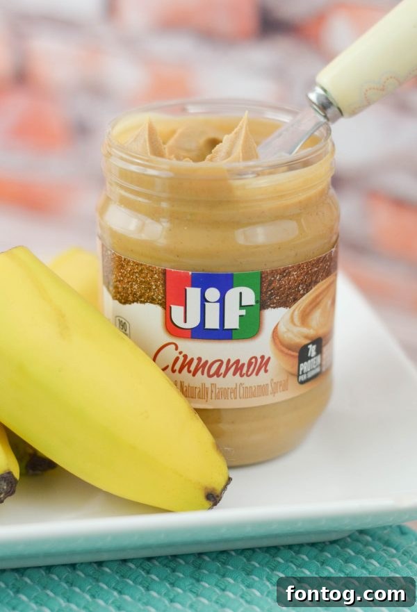 Jif Cinnamon Peanut Butter jar with breakfast items