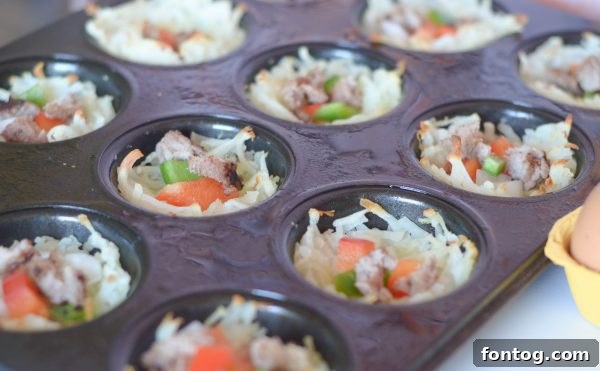 Breakfast Hash Brown Nests 10 A row of Hash Brown Egg Cups, perfectly baked.