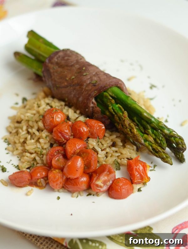 Savory Steak and Asparagus Bundles 2 Perfectly Seared Steak Wrapped Asparagus Bundles with a Balsamic Glaze