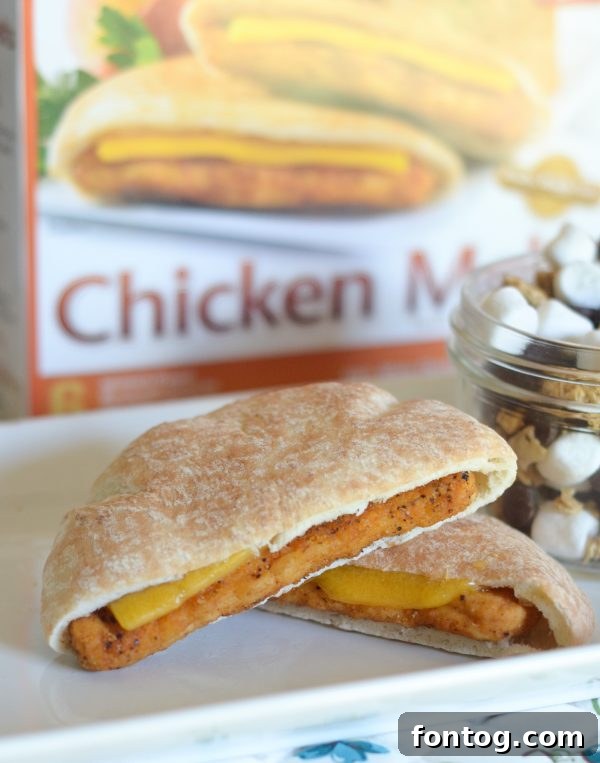 Granola Trail Chicken Melts 9 Two Chicken Melts on a plate, showcasing the delicious filling