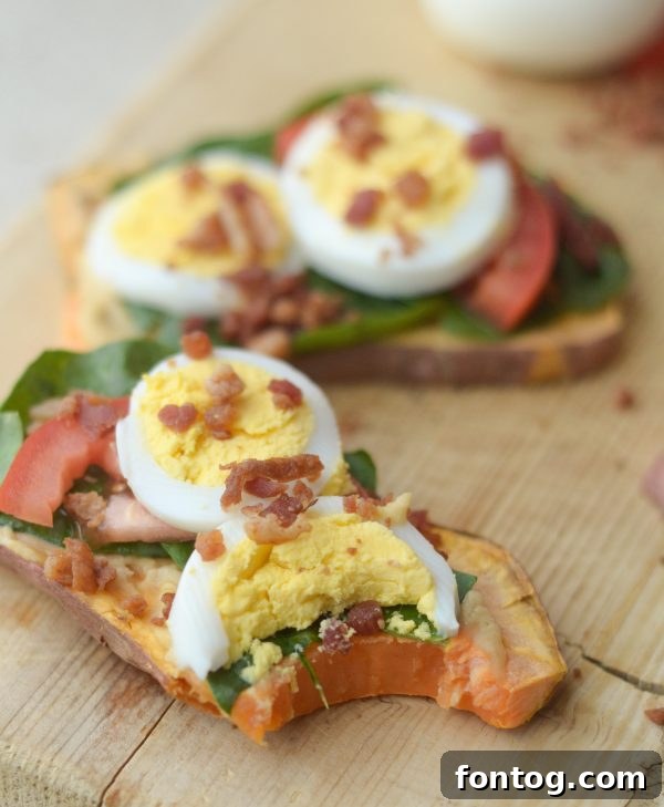 A beautifully composed Egg Topped Sweet Potato Toast ready for enjoyment.