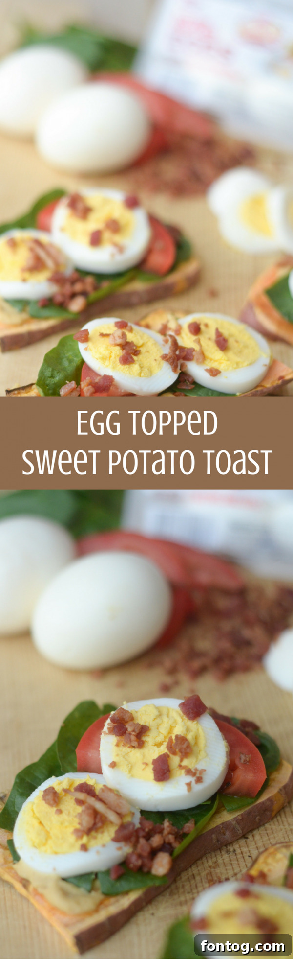 Pinterest graphic for Egg Topped Sweet Potato Toast