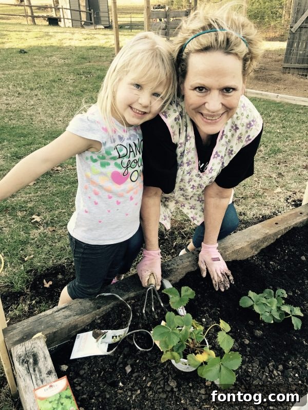 A family working together in their vibrant home garden