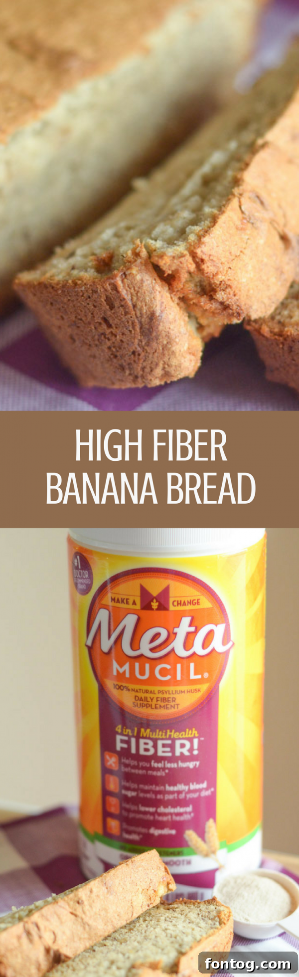 High Fiber Banana Bread Pinterest graphic