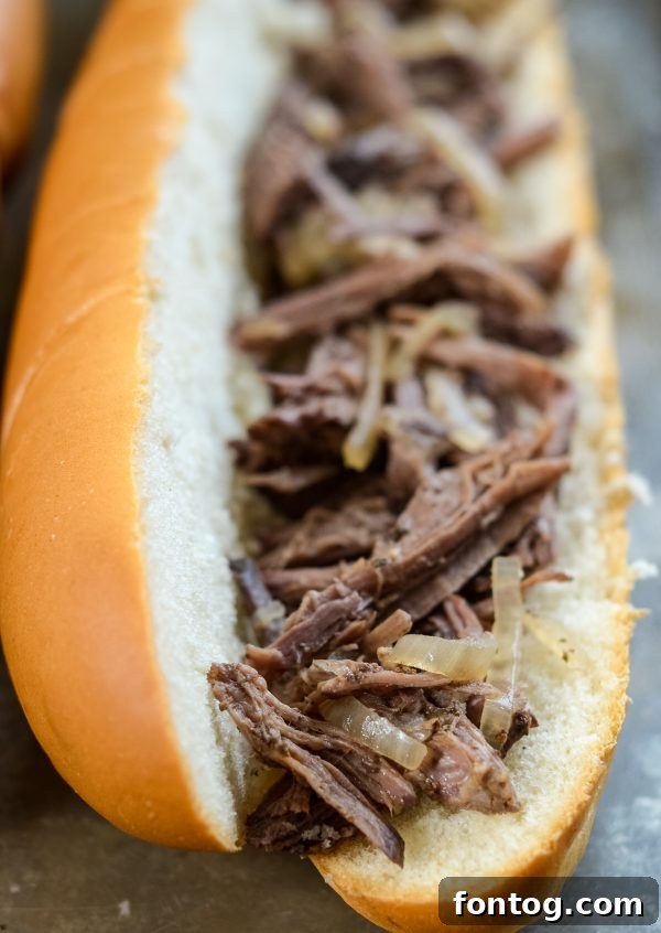 Shredded beef from French Dip Sandwich