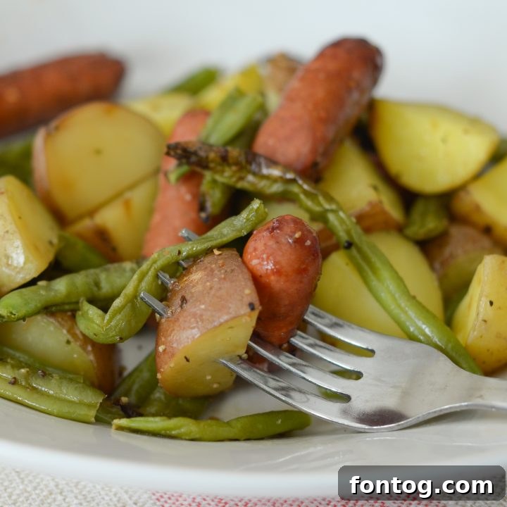 A colorful Air Fryer Sausage, Beans, & Potato Hash, a quick and satisfying one-pan dinner idea.