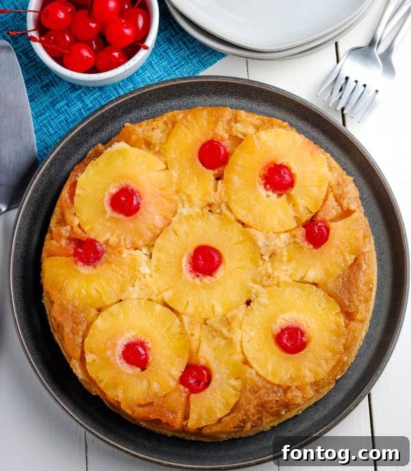Finished Gluten-Free Pineapple Upside Down Cake, ready to serve.