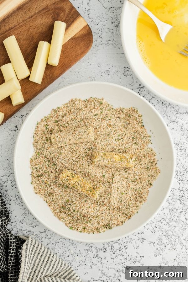 Golden & Gooey: Ninja Foodi Gluten-Free Mozzarella Sticks 3 Gluten-free flour and eggs, ready for coating mozzarella sticks.
