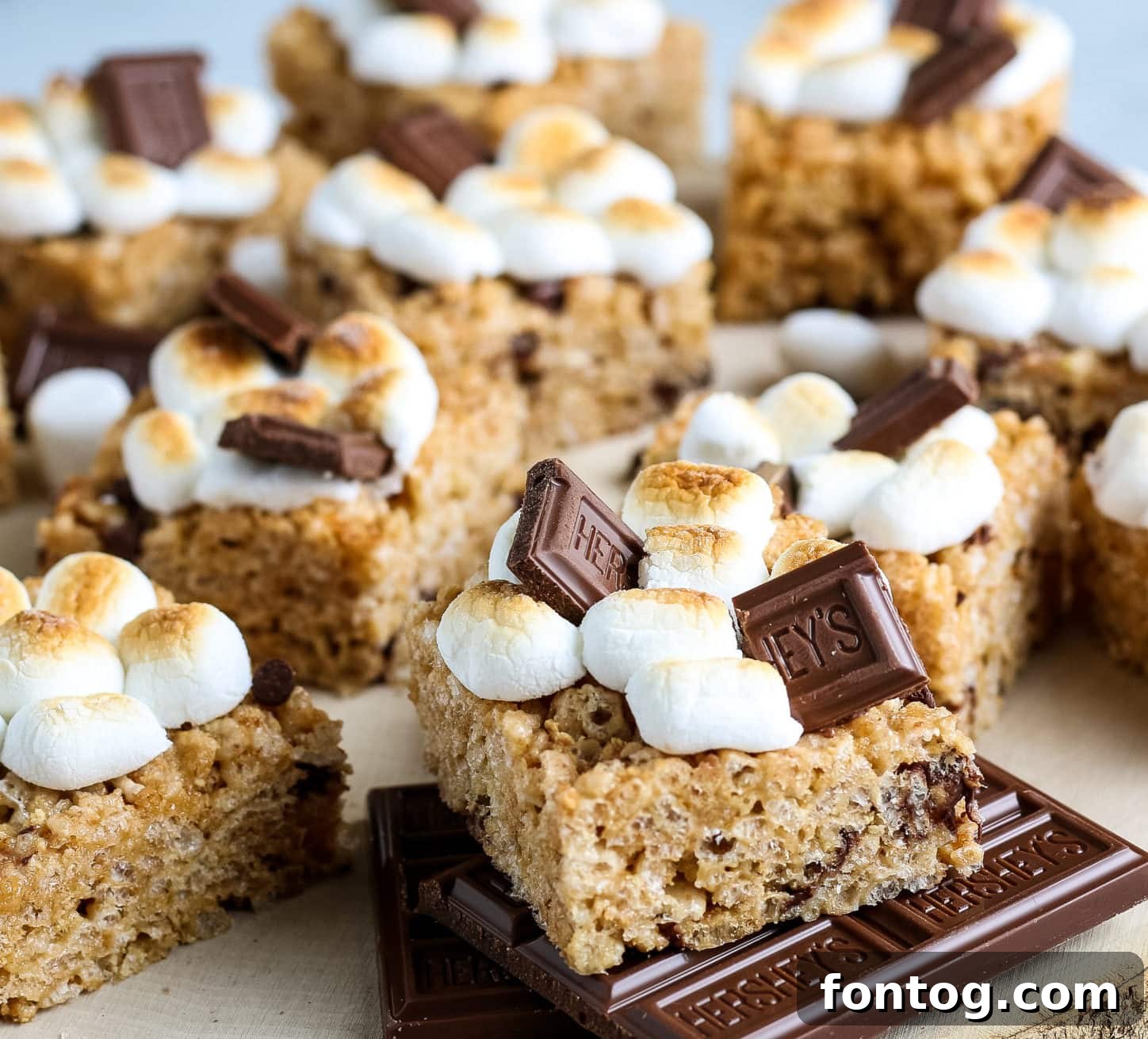 Sticky, sweet S'mores Rice Krispie treats, a fun and easy dessert for any occasion.
