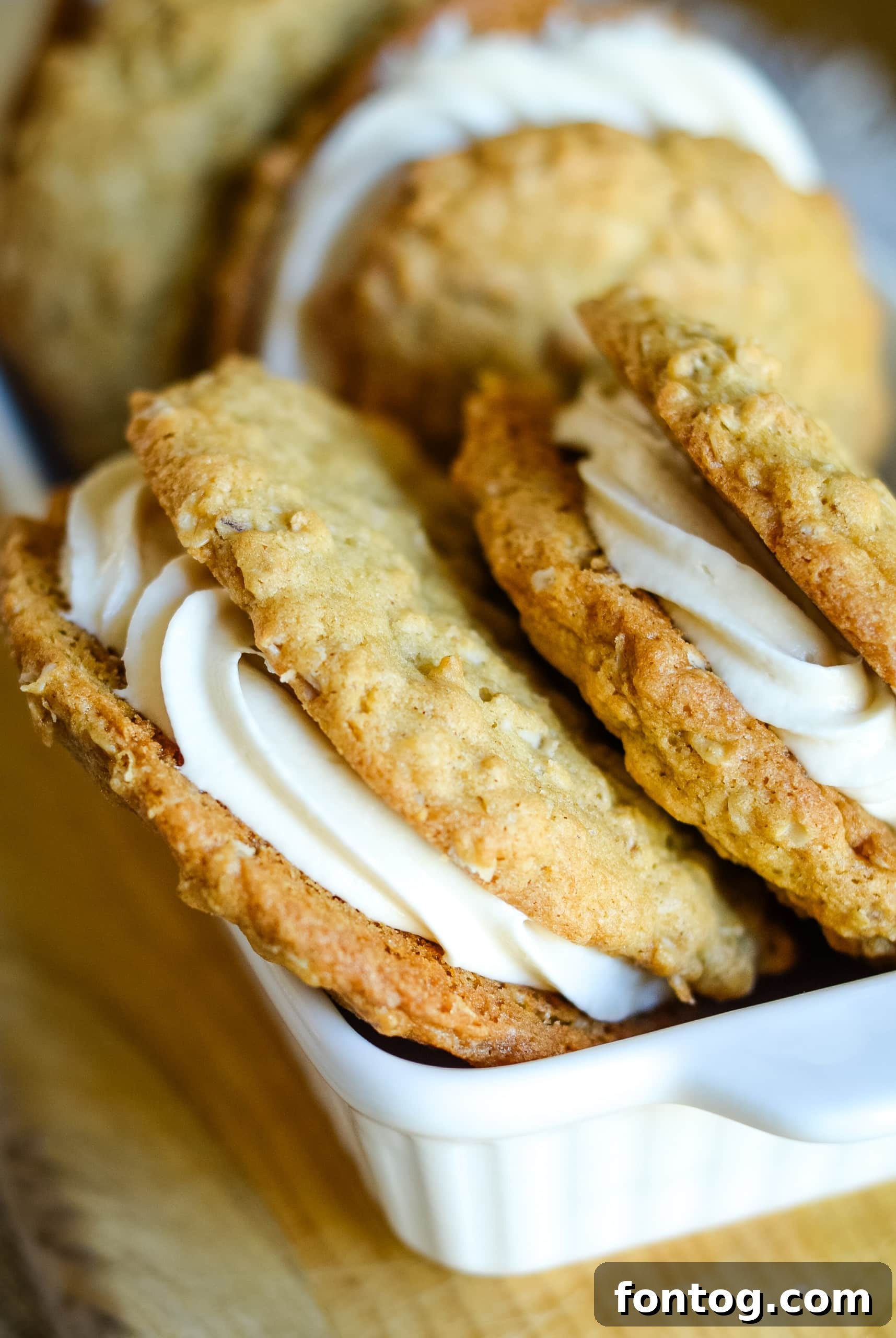 Nostalgic gluten-free oatmeal cream pies, featuring creamy filling between soft cookies.