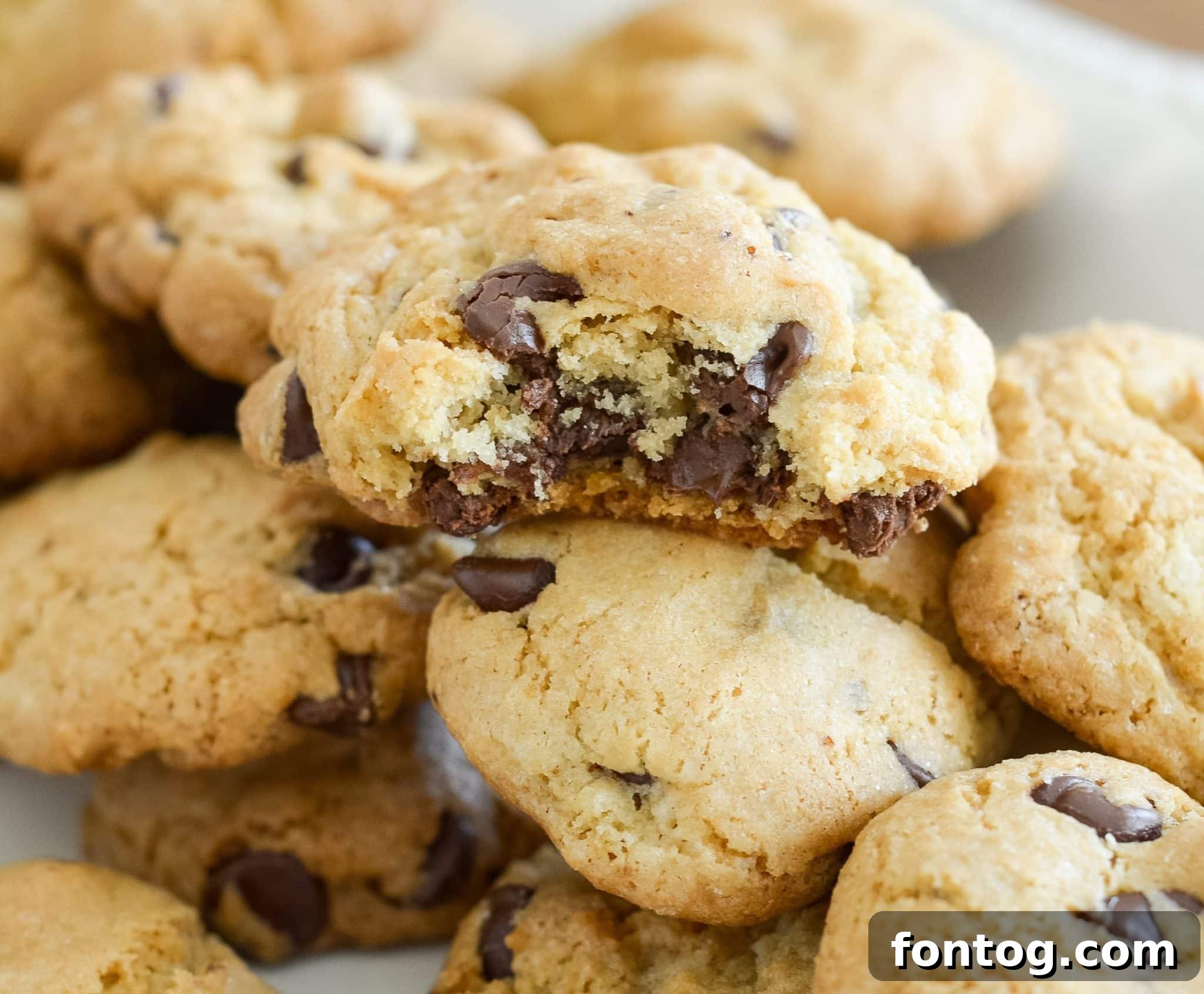 A classic batch of gluten-free chocolate chip cookies, warm and gooey.