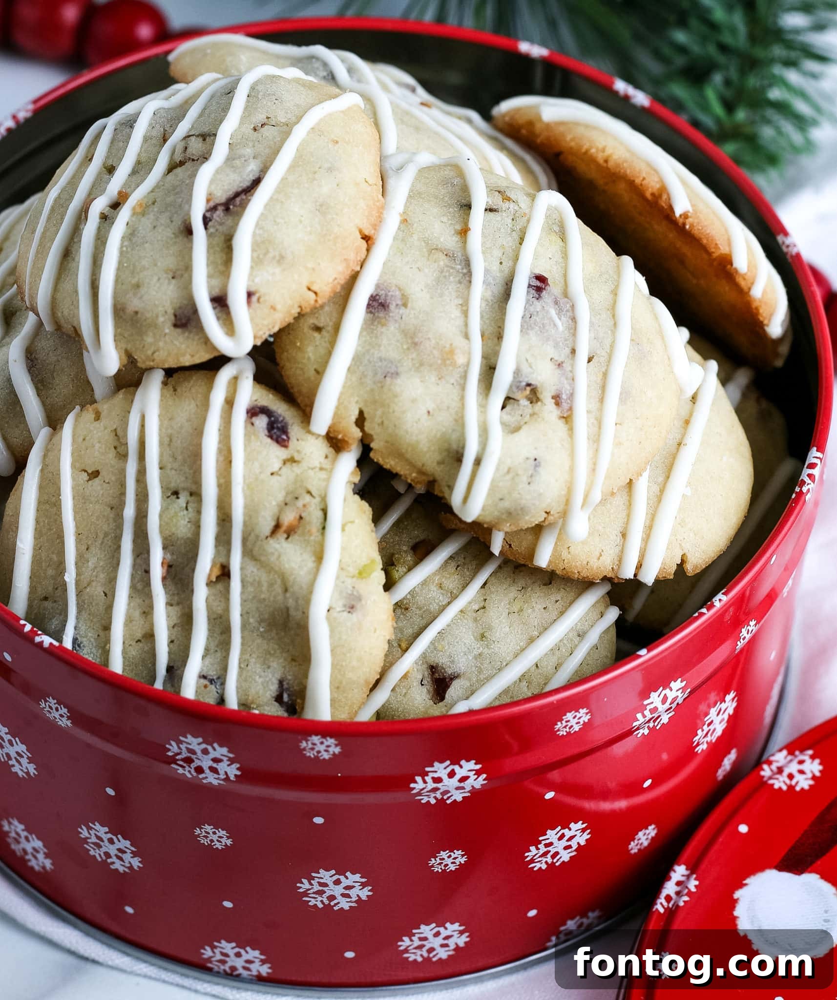 Festive cranberry pistachio cookies, ideal for holidays or any special occasion.