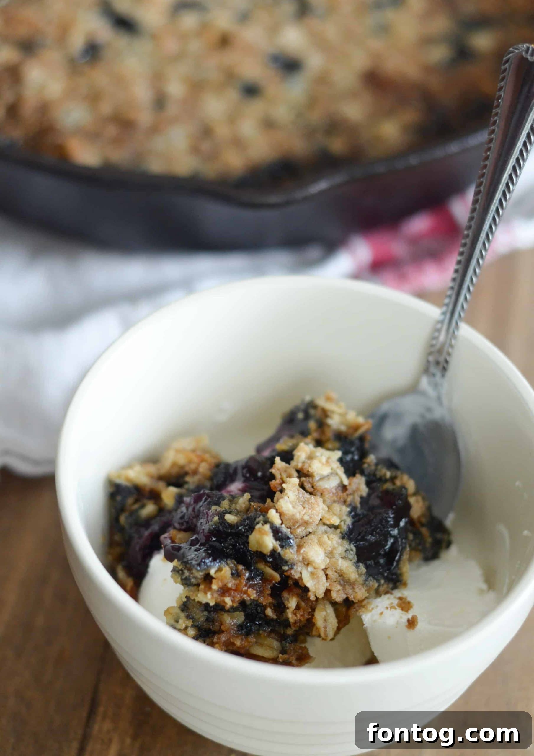 A comforting gluten-free blueberry crisp, topped with a golden crumble.