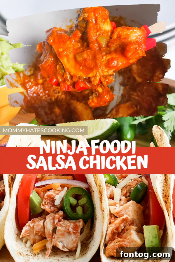 Speedy Ninja Foodi Salsa Chicken 8 Ninja Foodi Salsa Chicken recipe pin image for Pinterest