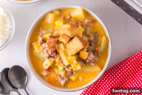 Gluten-Free Slow Cooker Cheeseburger Soup ingredients prepped