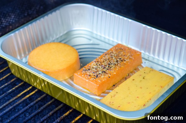 how to smoke cheese on a pellet grill using hard cheese - cheese in pan on pellet grill