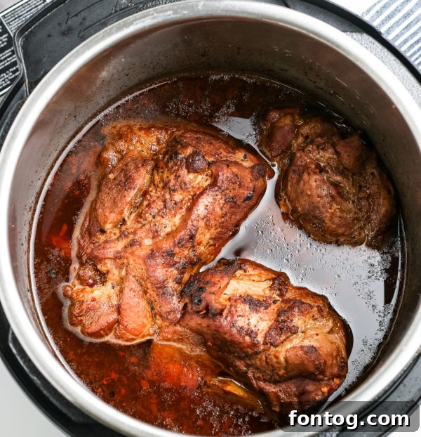 Tender and Quick Gluten-Free Pressure Cooker Pulled Pork 4 pressure cooker pulled pork in pot